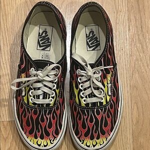 Vans Authentic Flame Era Black and Red Sneakers Unisex Size Mens 8 Women’s 9.5